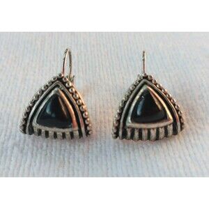Silver Tone Black Earrings Vintage Heavy Pierced Jewelry Retro Gothic Art Nuevo